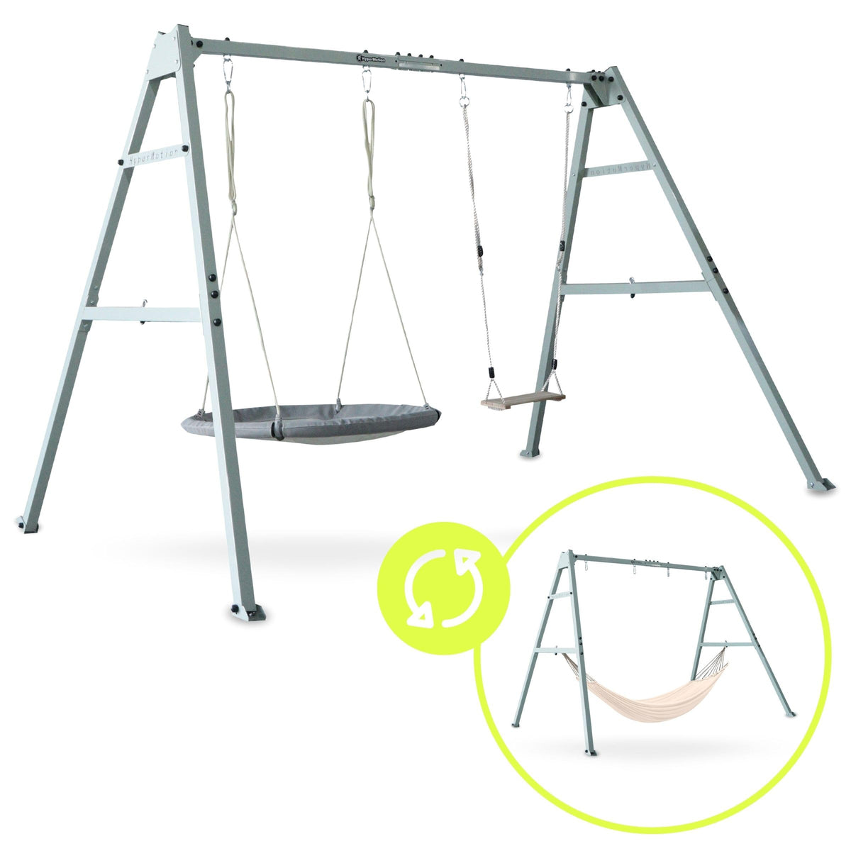 Doppelschaukel ZEST SWING HYP2014 mit Stahlgestell bis 180 kg mit Schaukel Storchennest und Hängematte