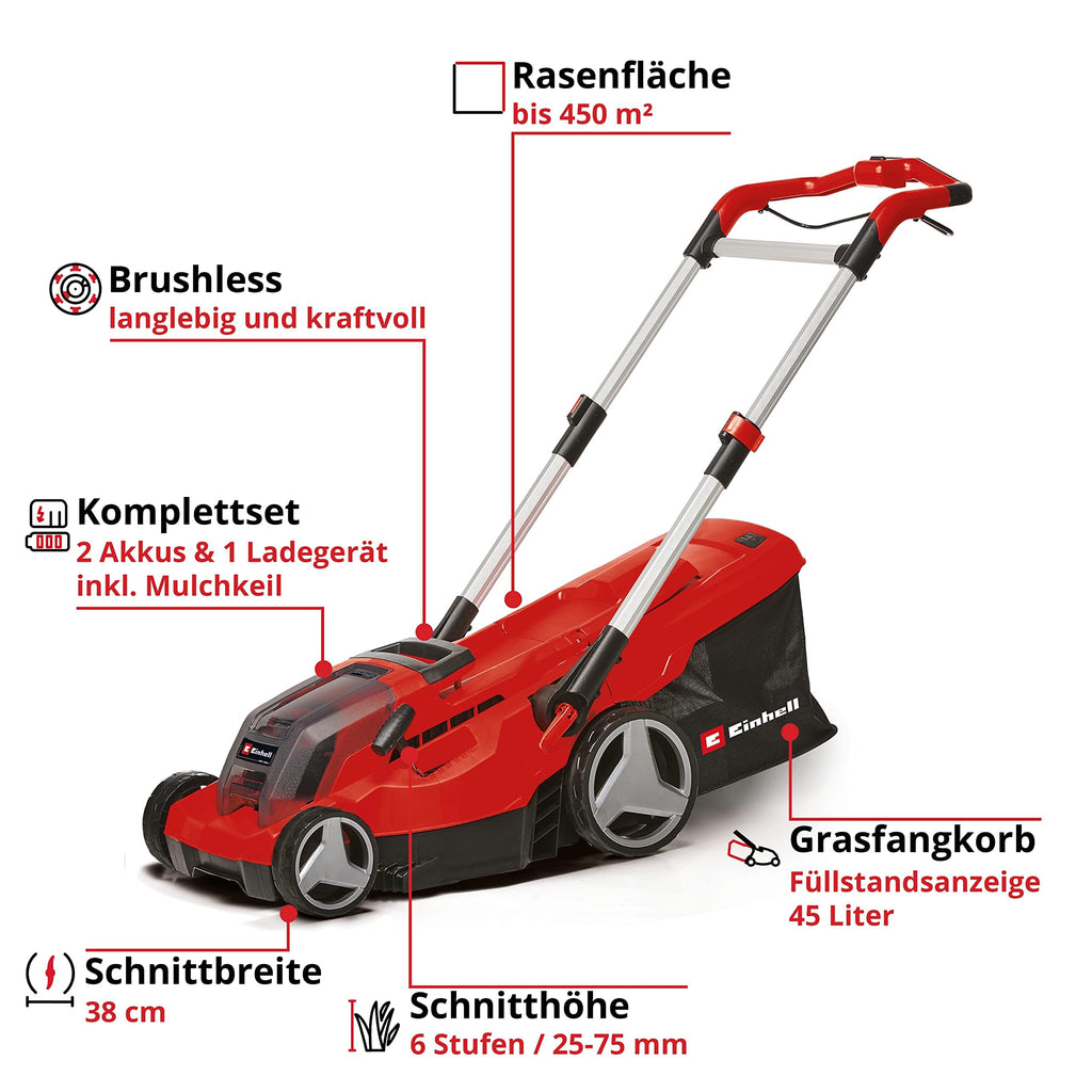 Akku-Rasenmäher GP-CM 36/450 36 V 38 cm Schnittbreite Brushless 45 l Fangkorb 2x 4,0 Ah Akkus Twincharger