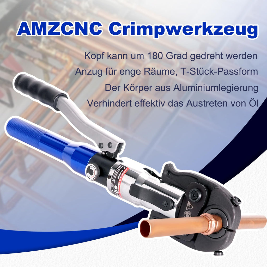 Hydraulische Presszange V- und TH-Kontur für Kupfer Edelstahl und Verbundrohr mit 9 Pressbacken V12-V28 TH16-TH32 80 kN