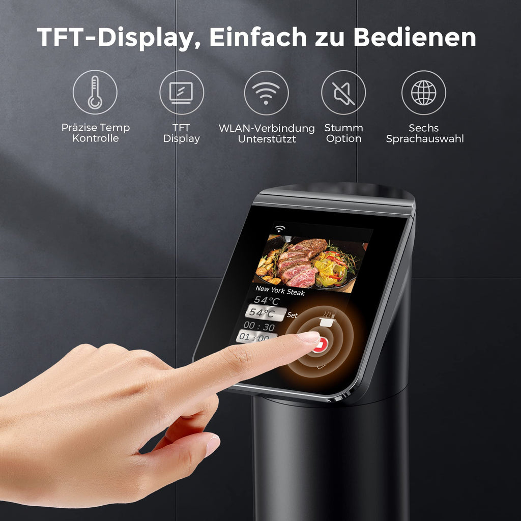 Sous-Vide-Garer G330 WLAN 1100 W 40–90 °C IPX7 Wasserdicht TFT-Touchdisplay 360° Zirkulation 50 l