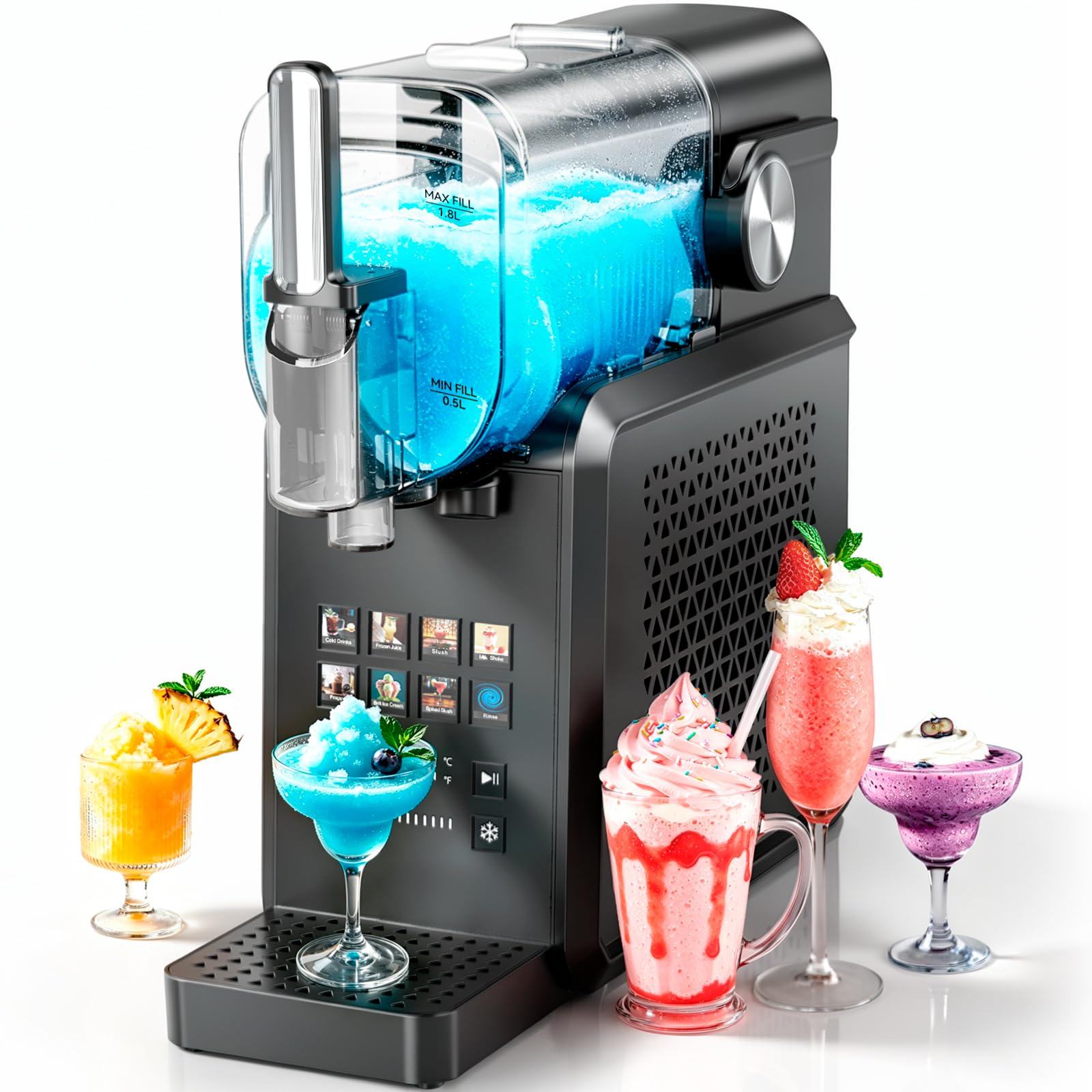 Slushmaschine 2,7 l mit 8 Programmen One-Touch Start Selbstreinigung für Slush Frappé Milchshake und gefrorene Getränke
