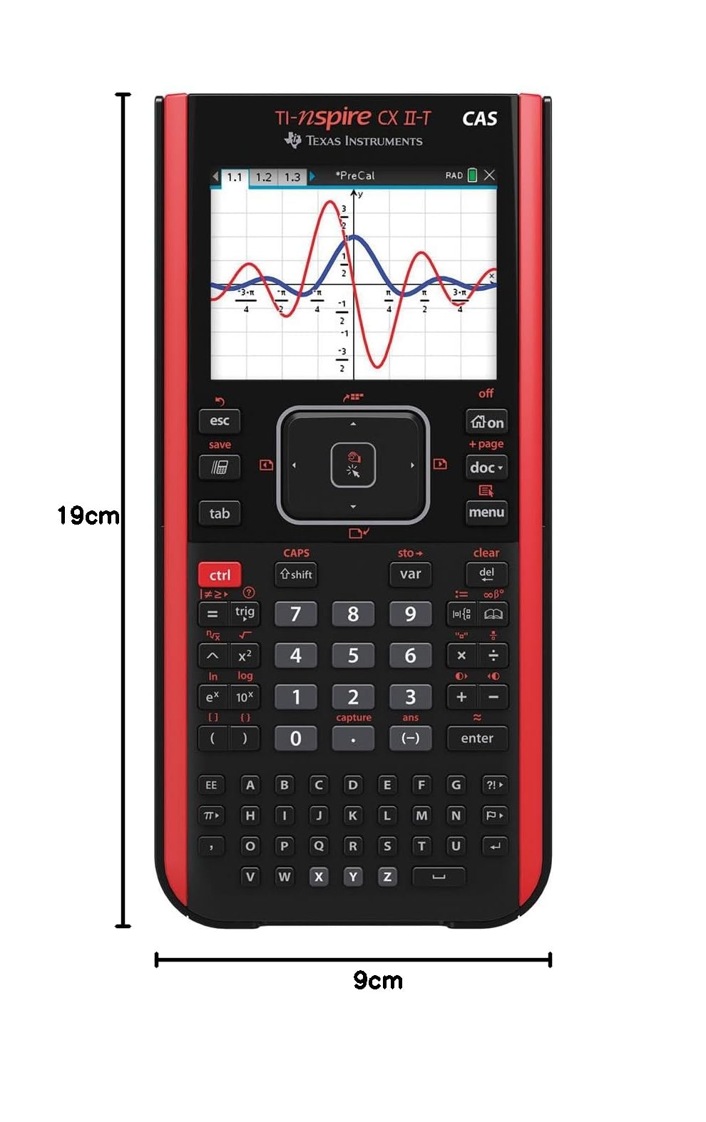 Grafikrechner TI-Nspire CX II-T CAS mit Farbdisplay 3D-Anzeige 90 MB Speicher und wiederaufladbarem Akku