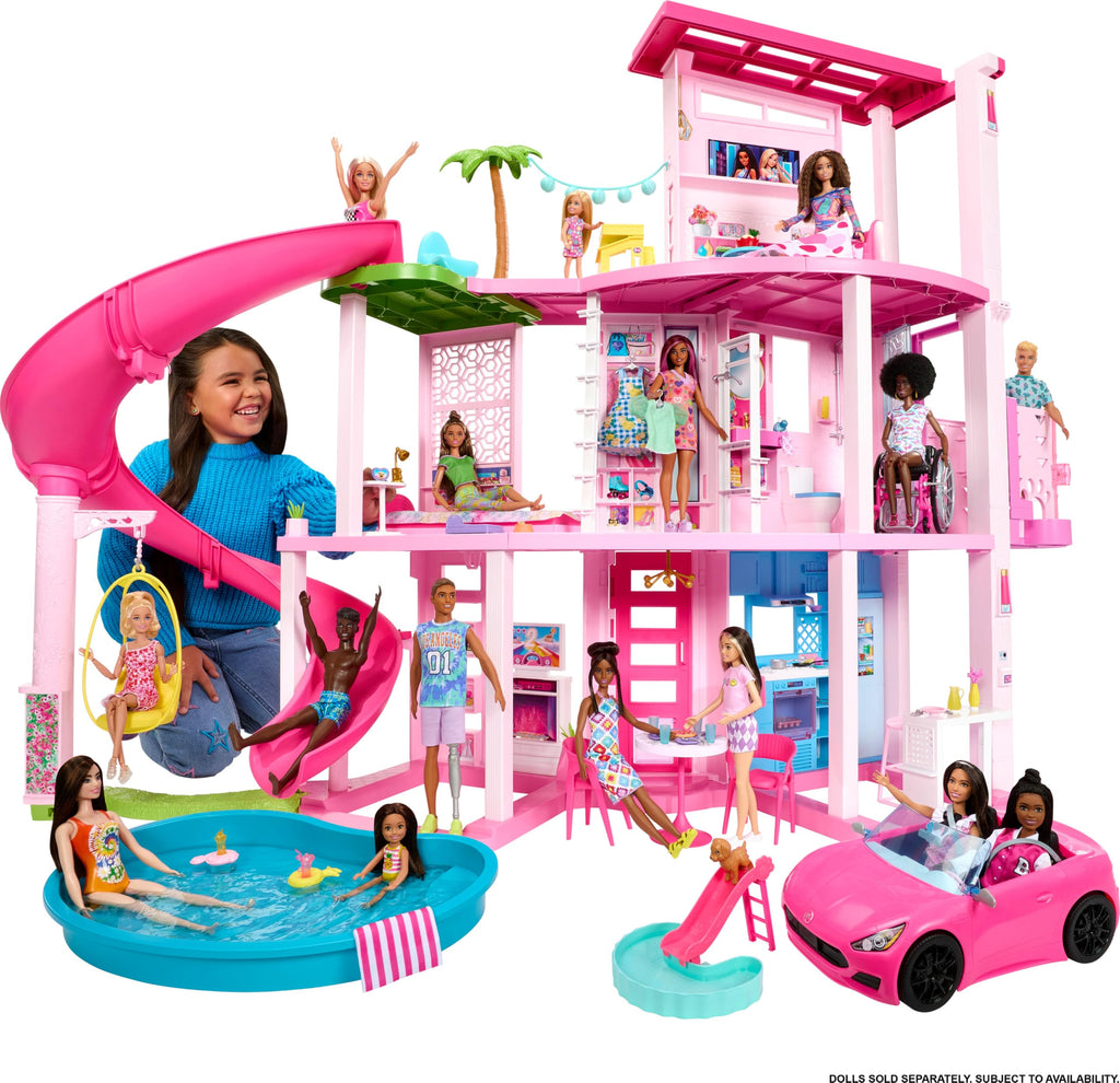 Puppenhaus Traumvilla HMX10 3 Etagen 10 Spielbereiche Pool Rutsche Aufzug 79 Teile mit Spielzeug-Welpe