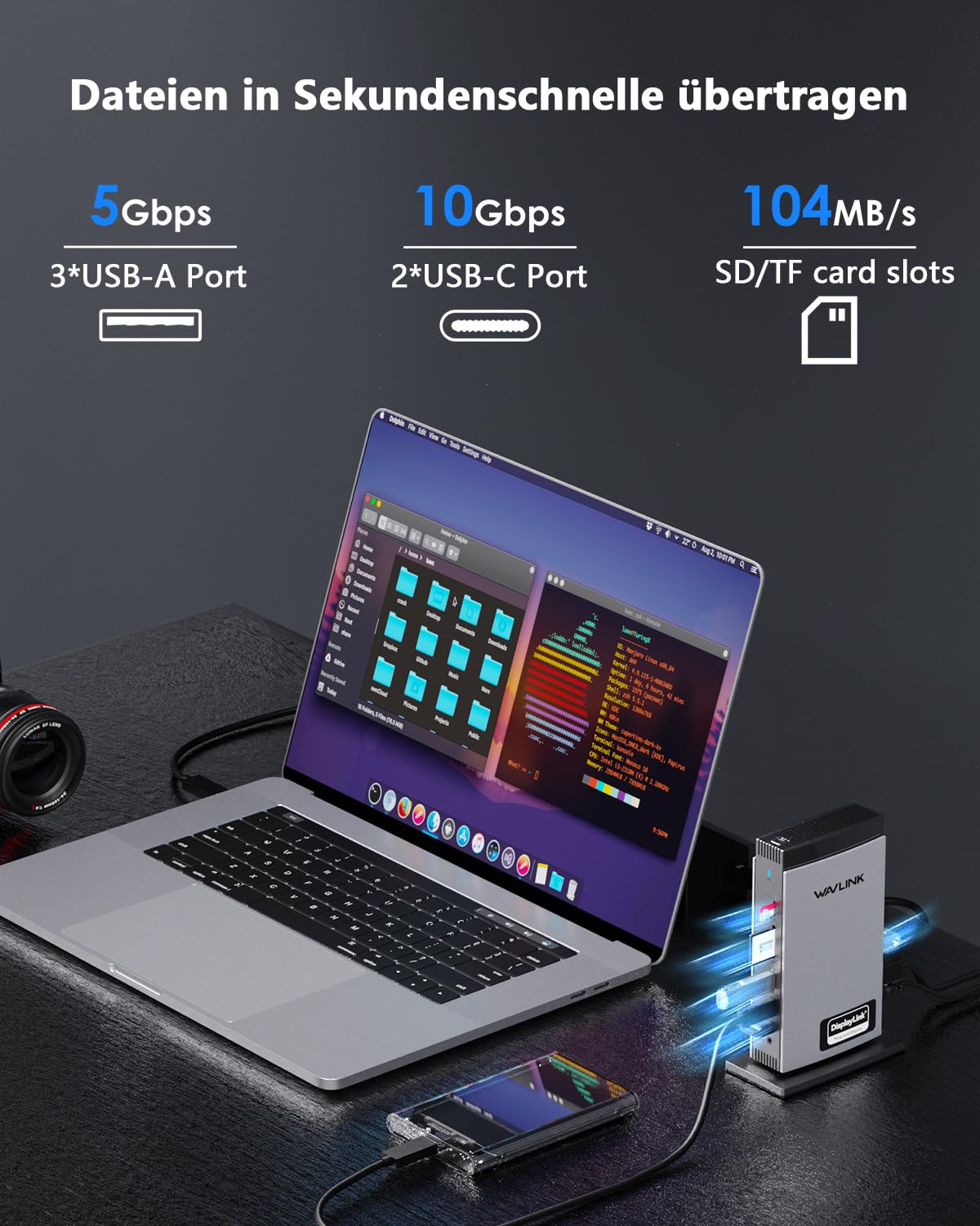 DisplayLink Dockingstation Dreifach-Display 4K+Dual 2K 3 HDMI 2 DisplayPort 15-in-1 100W