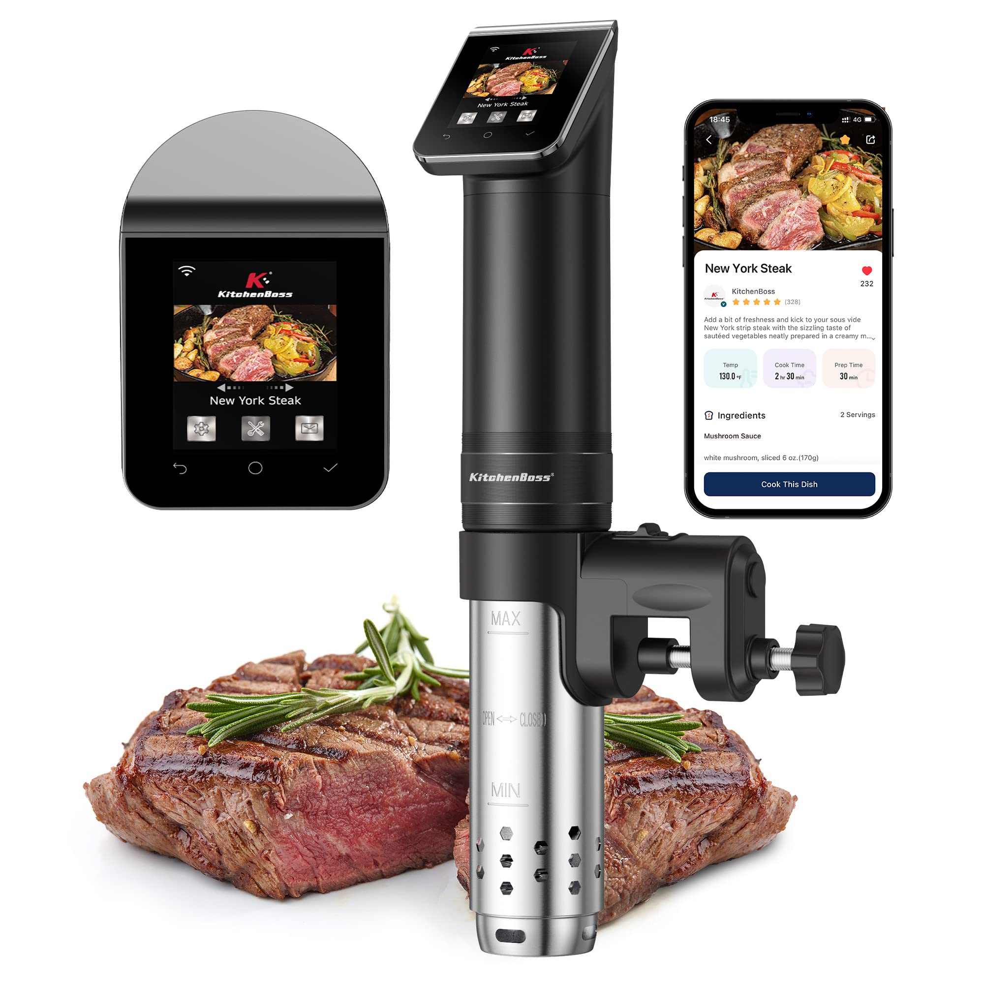 Sous-Vide-Garer G330 WLAN 1100 W 40–90 °C IPX7 Wasserdicht TFT-Touchdisplay 360° Zirkulation 50 l