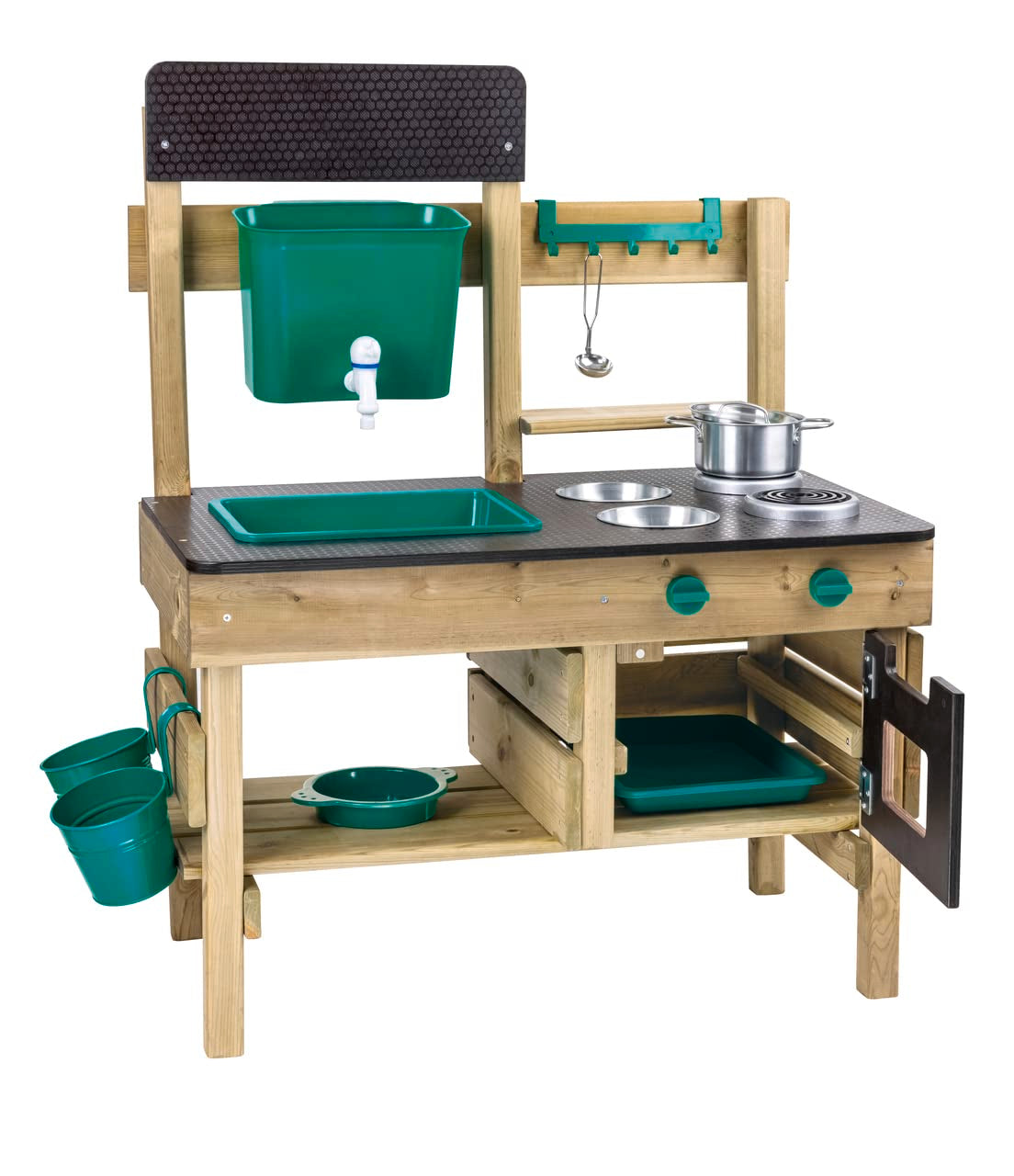 Outdoor Spielküche E3193 aus Kiefernholz für Kinder ab 3 Jahren mit Herd Backofen Spüle Wassertank und Küchenzubehör