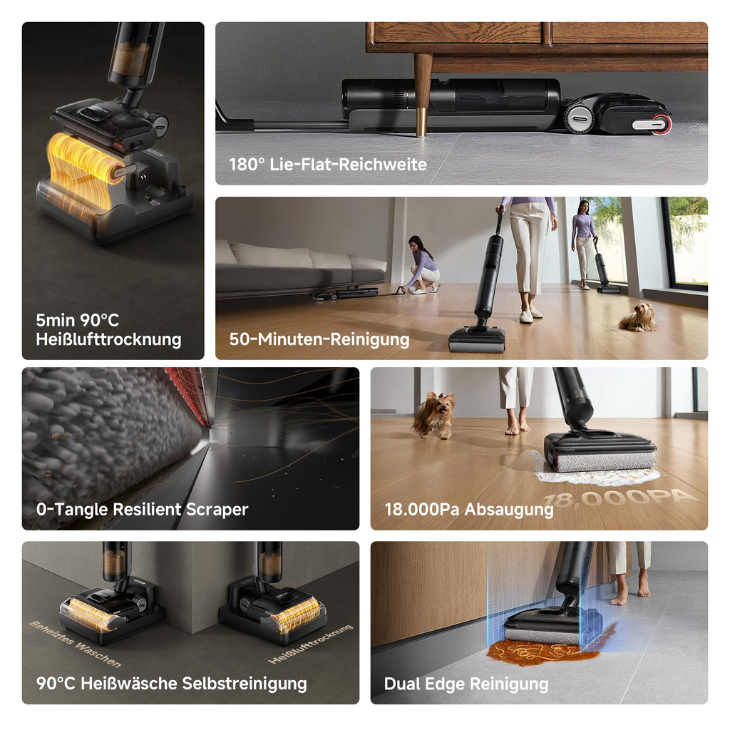 Nass- und Trockensauger H12 Pro FlexReach 18000 Pa 50 Min Laufzeit 27 V 780 ml 180° flaches Design 90 °C Selbstreinigung beidseitige Kantenreinigung