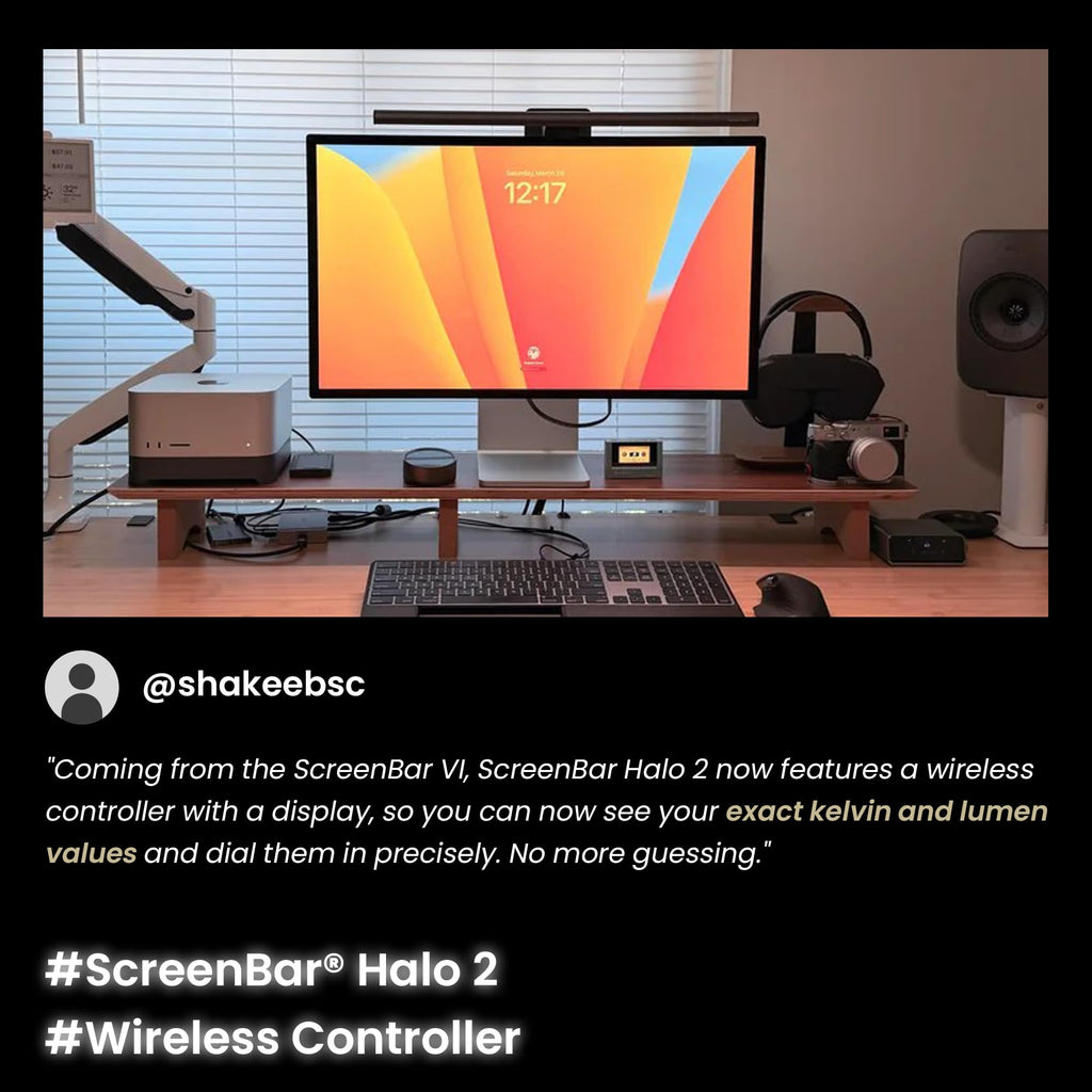 Monitorlampe ScreenBar Halo 2 mit Rücklicht, USB, 5 W, 2700–6500 K, dimmbar, Bewegungssensor, kabelloser Controller, für Monitore 0,43–6 cm