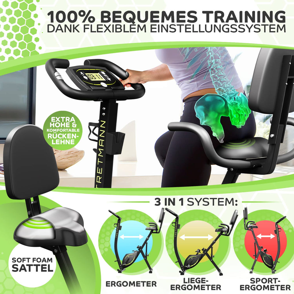 3in1 Heimtrainer Fahrrad klappbar mit Magnetwiderstand 10 Stufen tiefem Einstieg SoftFoam Sitz und 140 kg Belastbarkeit