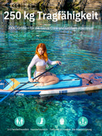 Extra Großes aufblasbares SUP Board 335 x 83 x 15 cm für 2+1 Personen bis 250 kg mit StabilTrac Finne und Kayak Sitz