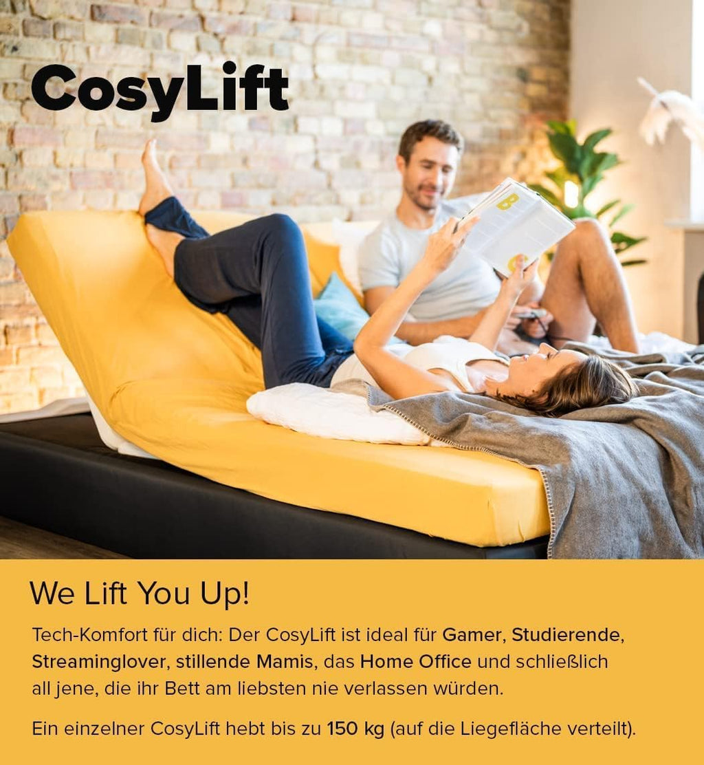 Elektrischer Bettlift CosyLift für Matratzen bis 110 cm 150 kg 102 × 70 cm mit Motor und Handschalter