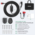 Mobile Wallbox 11kW mit App 400V 16A 3-phasig 7,6m Typ 2 Ladekabel CEE IP66 OLED Wandmontage für E-Autos