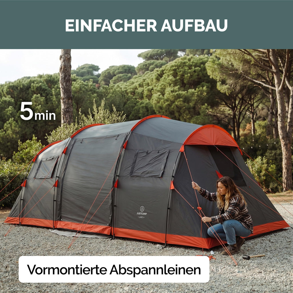 Familienzelt Lake 4 Personen Tunnelzelt 470 x 230 x 190 cm 2 Schlafkabinen 3000 mm Wassersäule Stehhöhe eingenähter Boden