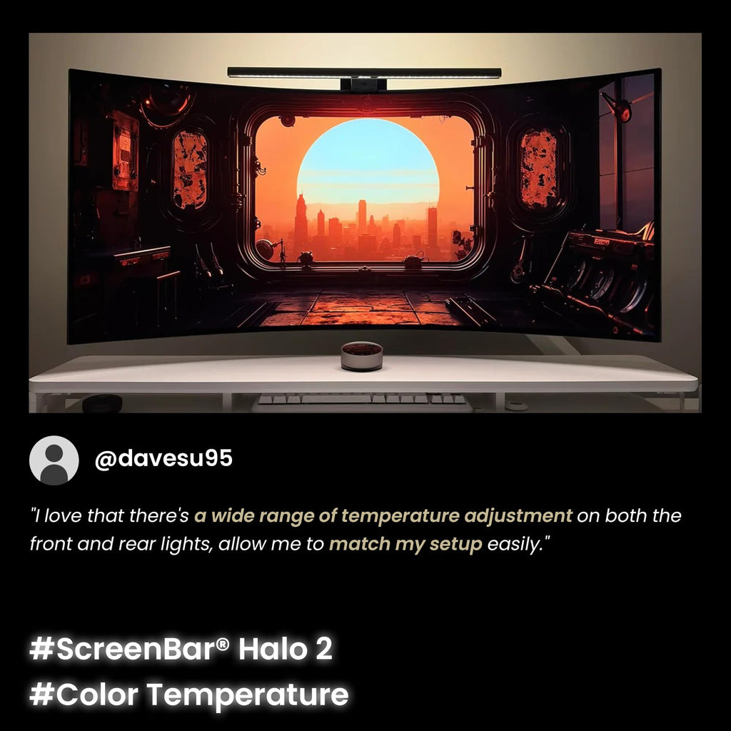 Monitorlampe ScreenBar Halo 2 mit Rücklicht, USB, 5 W, 2700–6500 K, dimmbar, Bewegungssensor, kabelloser Controller, für Monitore 0,43–6 cm