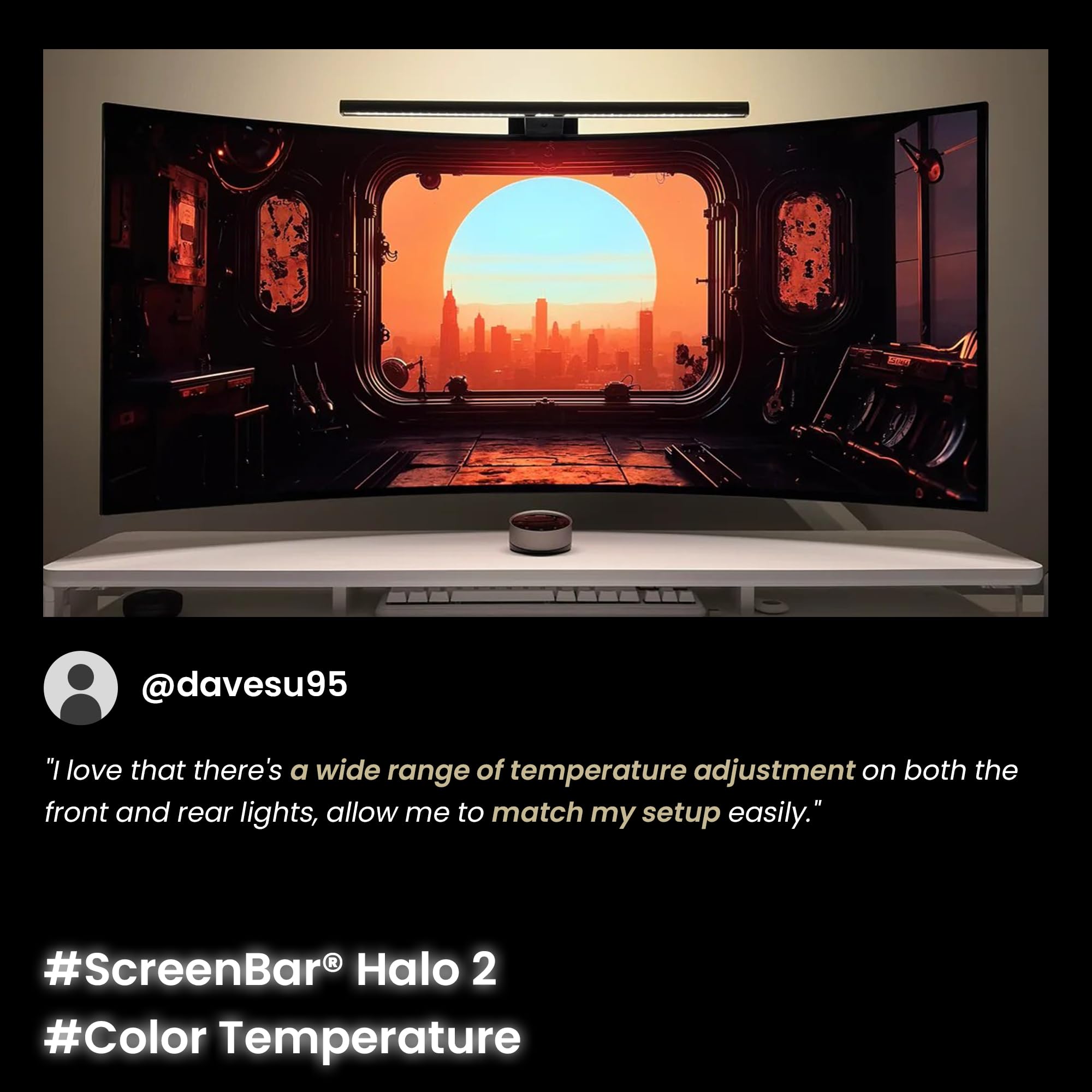 Monitorlampe ScreenBar Halo 2 mit Rücklicht, USB, 5 W, 2700–6500 K, dimmbar, Bewegungssensor, kabelloser Controller, für Monitore 0,43–6 cm