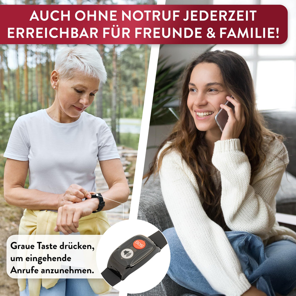 Carino 4G GPS Notrufarmband für Senioren mit Ortung Telefonfunktion SOS-Taste Nano SIM 7 Tage Akkulaufzeit IPX6 wasserdicht ohne Abo