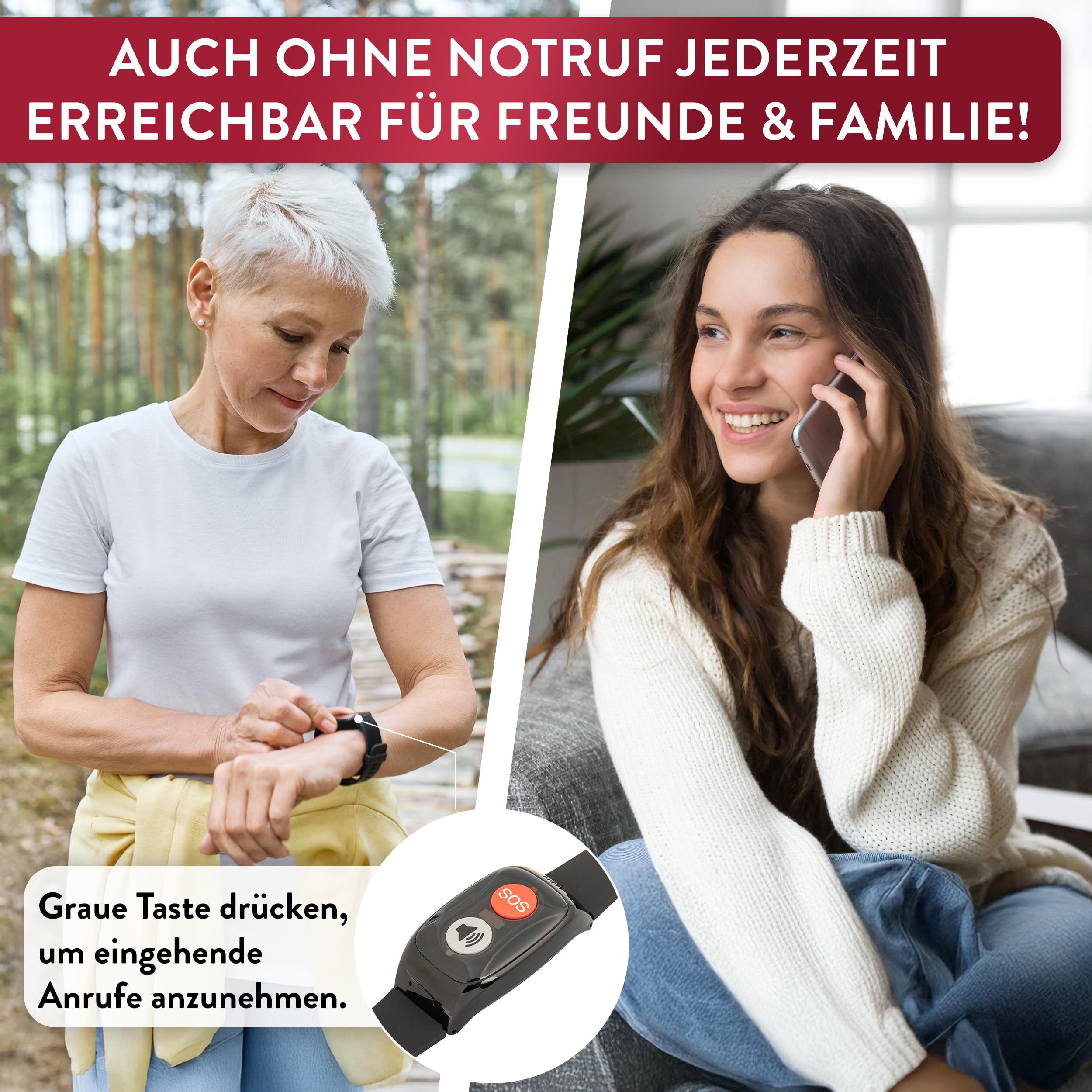 Carino 4G GPS Notrufarmband für Senioren mit Ortung Telefonfunktion SOS-Taste Nano SIM 7 Tage Akkulaufzeit IPX6 wasserdicht ohne Abo