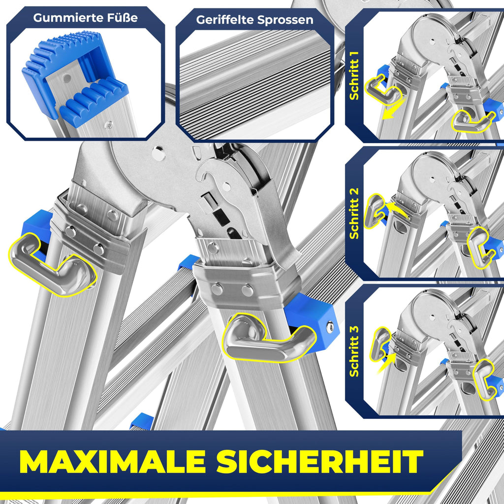 Aluminium Mehrzweckleiter 20 Sprossen 520 cm 150 kg ausziehbar Gelenkleiter Stehleiter Anlegeleiter