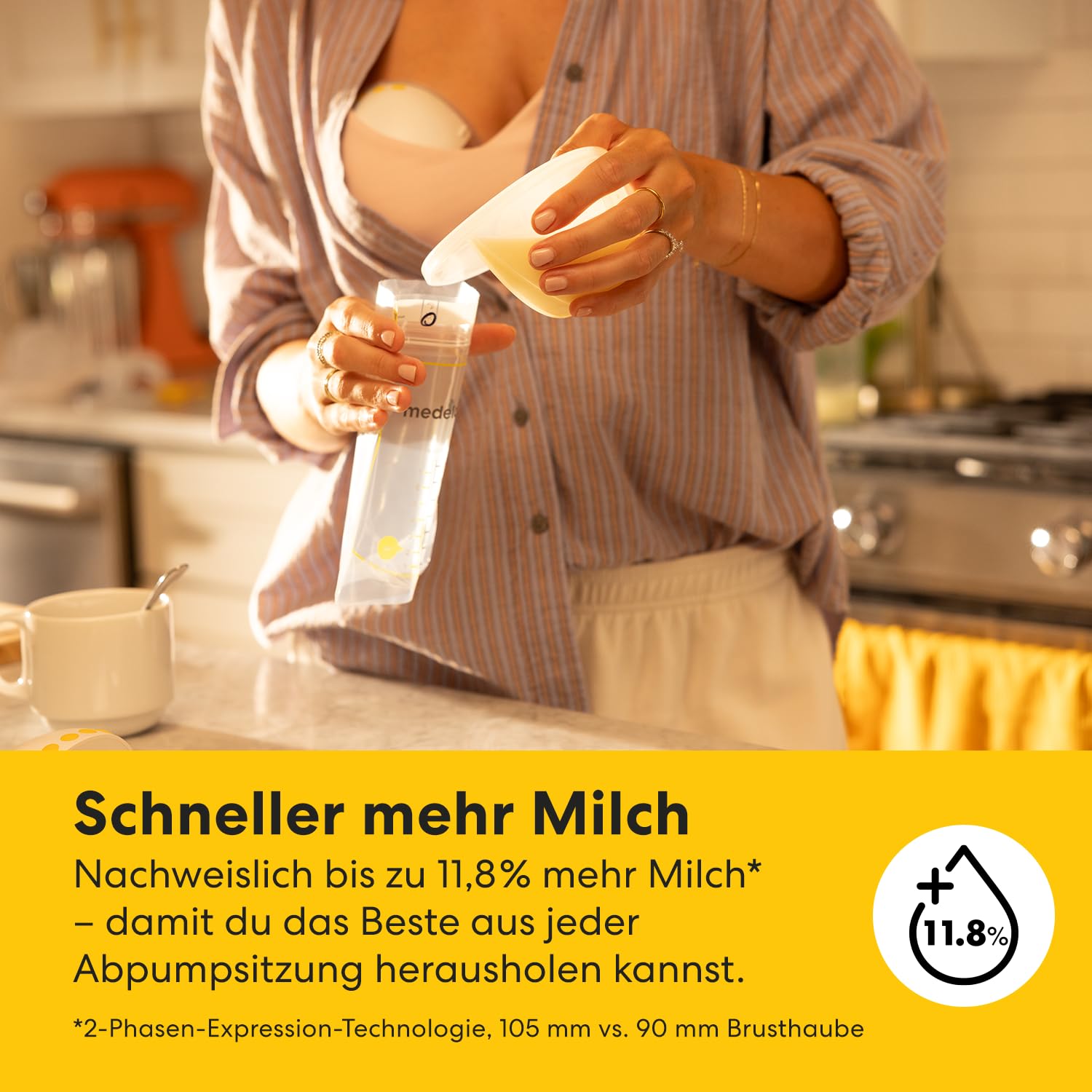 Tragbare elektrische Milchpumpe Motion InBra mit Akku 9 Saugstufen 24 mm Brusthaube 3 Silikoneinsätze Aufbewahrungstasche