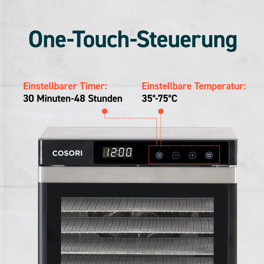 Dörrautomat CP267-FD 650W 6 Edelstahl-Tabletts 35-75°C 48 Std. Timer LED-Display