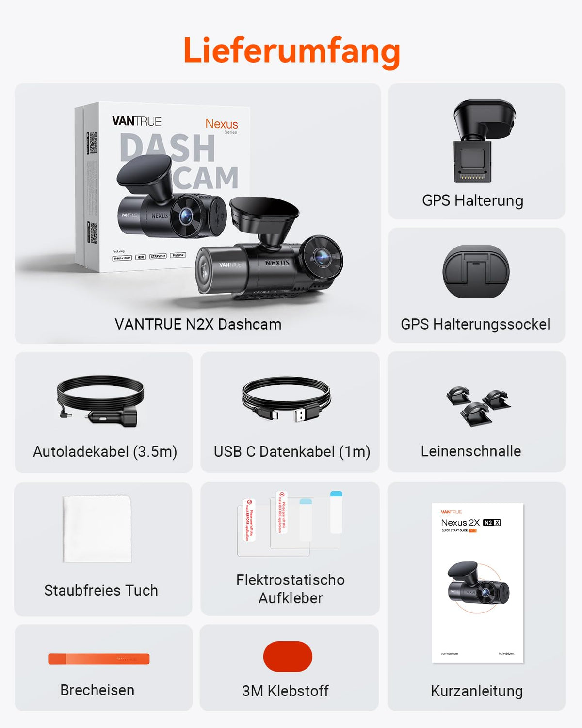 2K Dashcam N2X Dualkamera 2.5K 60FPS vorne und 1080P innen STARVIS 2 HDR 5GHz WLAN GPS Nachtsicht Sprachsteuerung