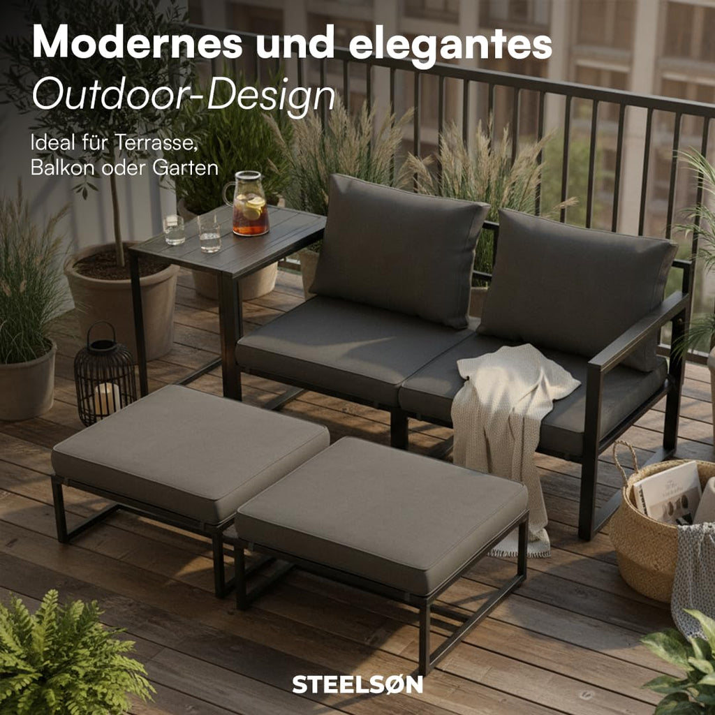 Gartenmöbel Set 5-teilig mit 2 Sesseln 2 Hockern 1 Tisch Metallgestell wetterfest für 2-4 Personen