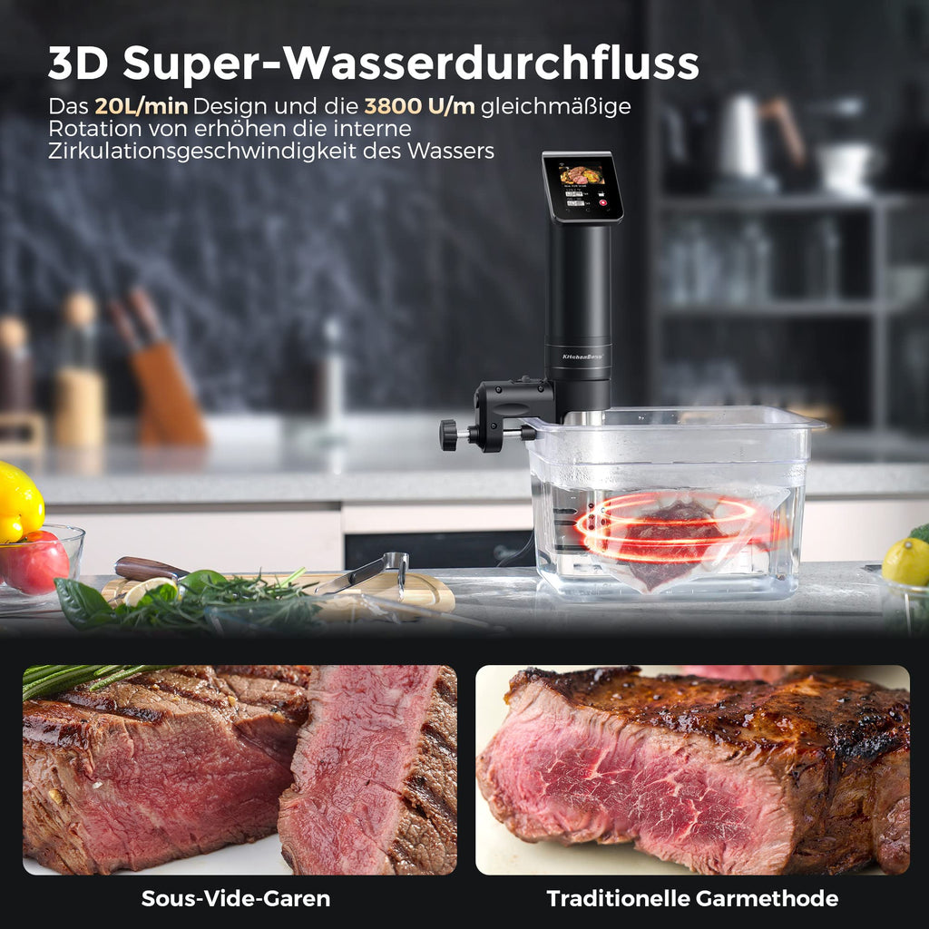 Sous-Vide-Garer G330 WLAN 1100 W 40–90 °C IPX7 Wasserdicht TFT-Touchdisplay 360° Zirkulation 50 l