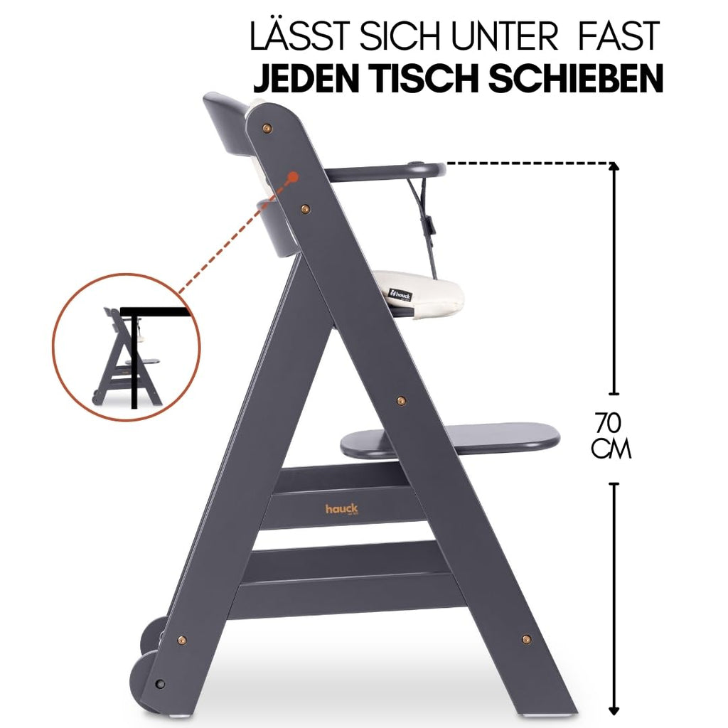 Beta+ Hochstuhl Newborn Set mit Deluxe Bouncer Holz Kinderhochstuhl ab Geburt maximale Belastung 90 kg mit Essbrett und Sitzkissen