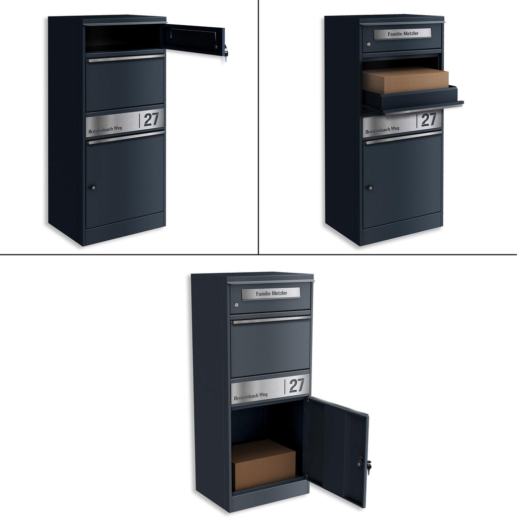 Paketbriefkasten mit großem Paketfach Bispo 2 112,9 x 50,3 x 37,4 cm Stahl abschließbar DIN C4 Einwurf 2 Schlüssel