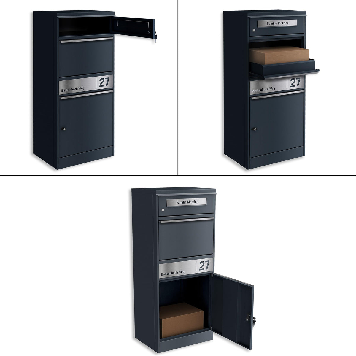 Paketbriefkasten mit großem Paketfach Bispo 2 112,9 x 50,3 x 37,4 cm Stahl abschließbar DIN C4 Einwurf 2 Schlüssel