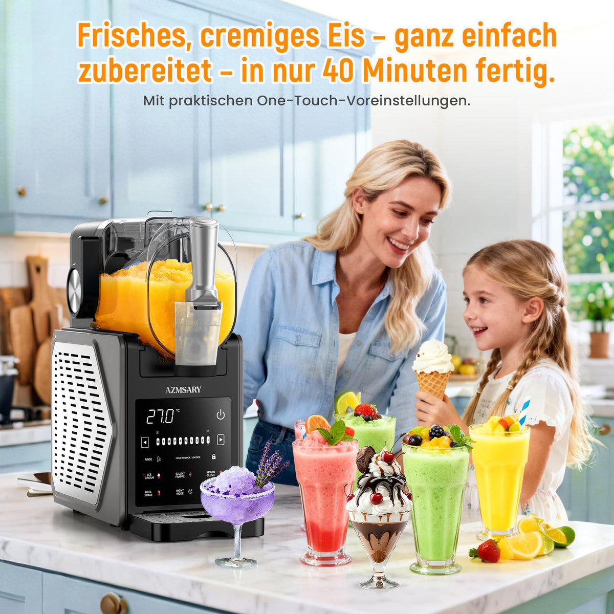 Slush Maschine 2,5 L mit 6 Programmen LED-Display Kompressor Selbstreinigung Keep Cool Funktion Modell FS306