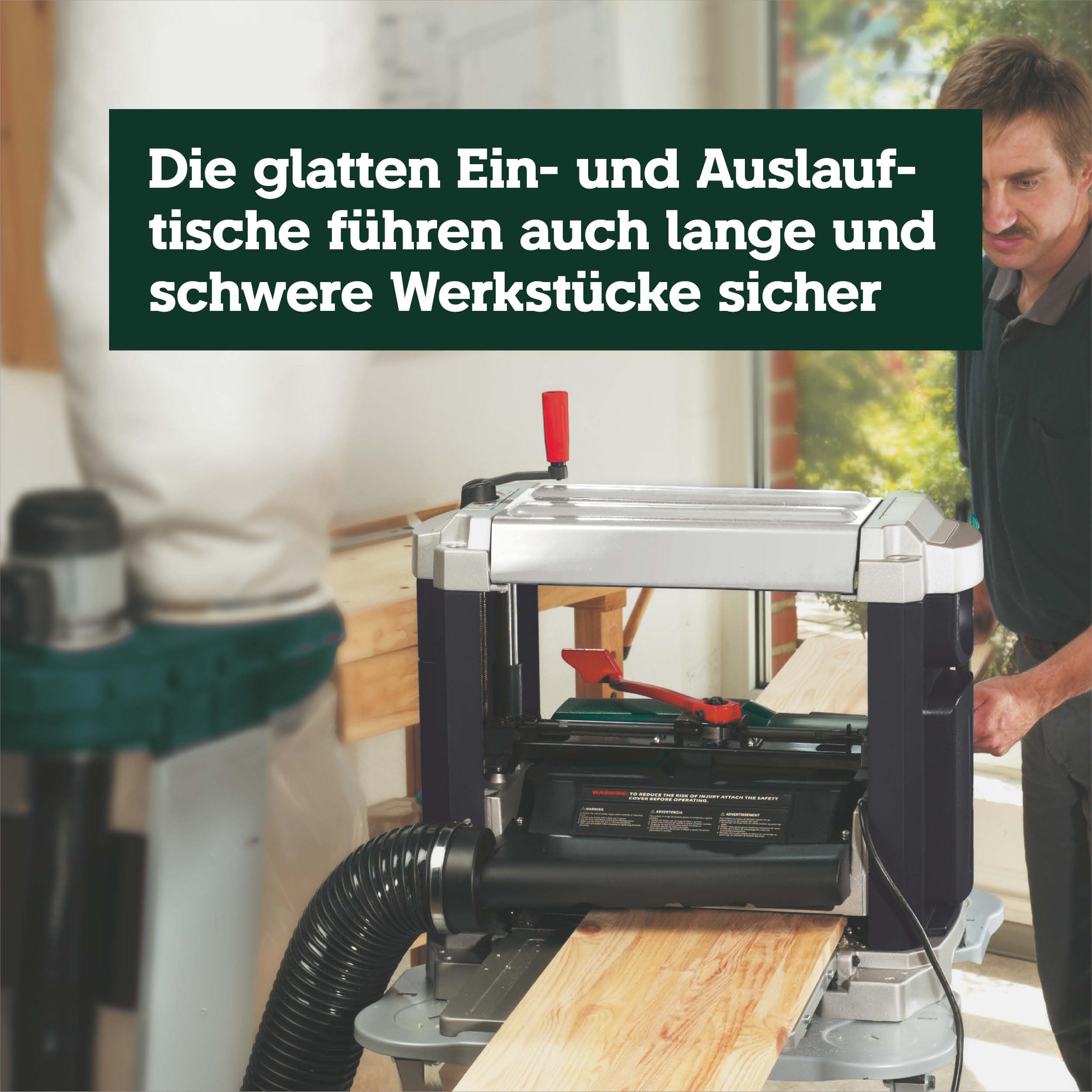 Dickenhobelmaschine DH 330 1800 W 330 mm Hobelbreite 152 mm Durchlasshöhe mit 2 HSS-Wendemessern und Absaugstutzen