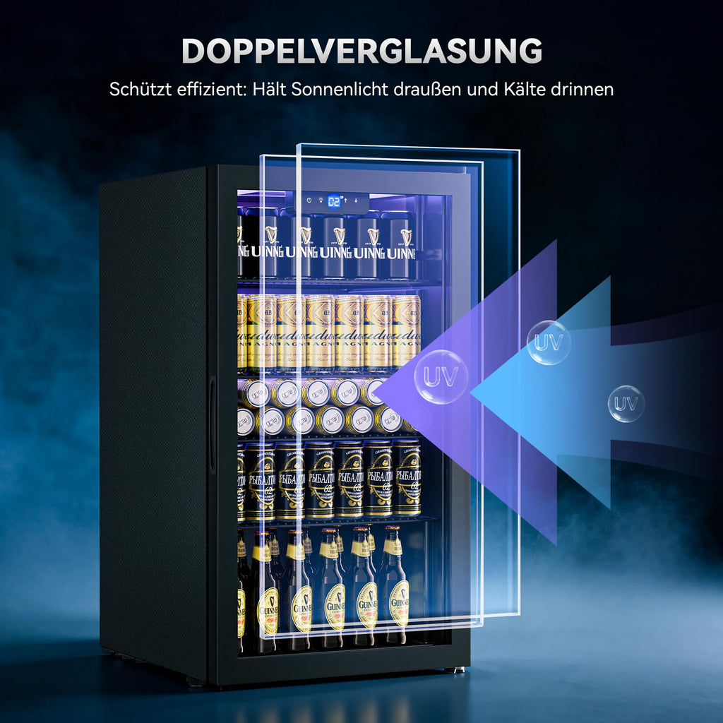 Getränkekühlschrank YC-86 86 Liter mit 4 Ablagen Glasfront LED-Beleuchtung und digitaler Temperaturregelung