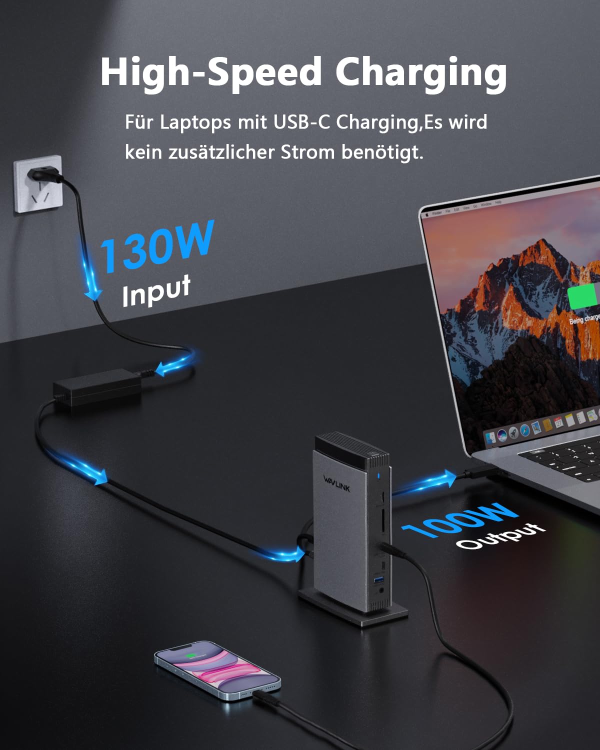 DisplayLink Dockingstation Dreifach-Display 4K+Dual 2K 3 HDMI 2 DisplayPort 15-in-1 100W