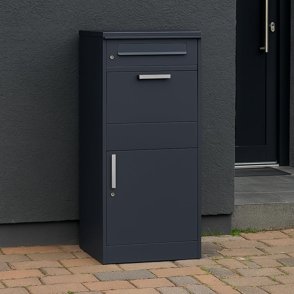 Paketbriefkasten mit Paketfach Neptun 186 l 112 x 50 x 37 cm verzinkter Stahl Rücklaufsperre Bodenmontage Anthrazit