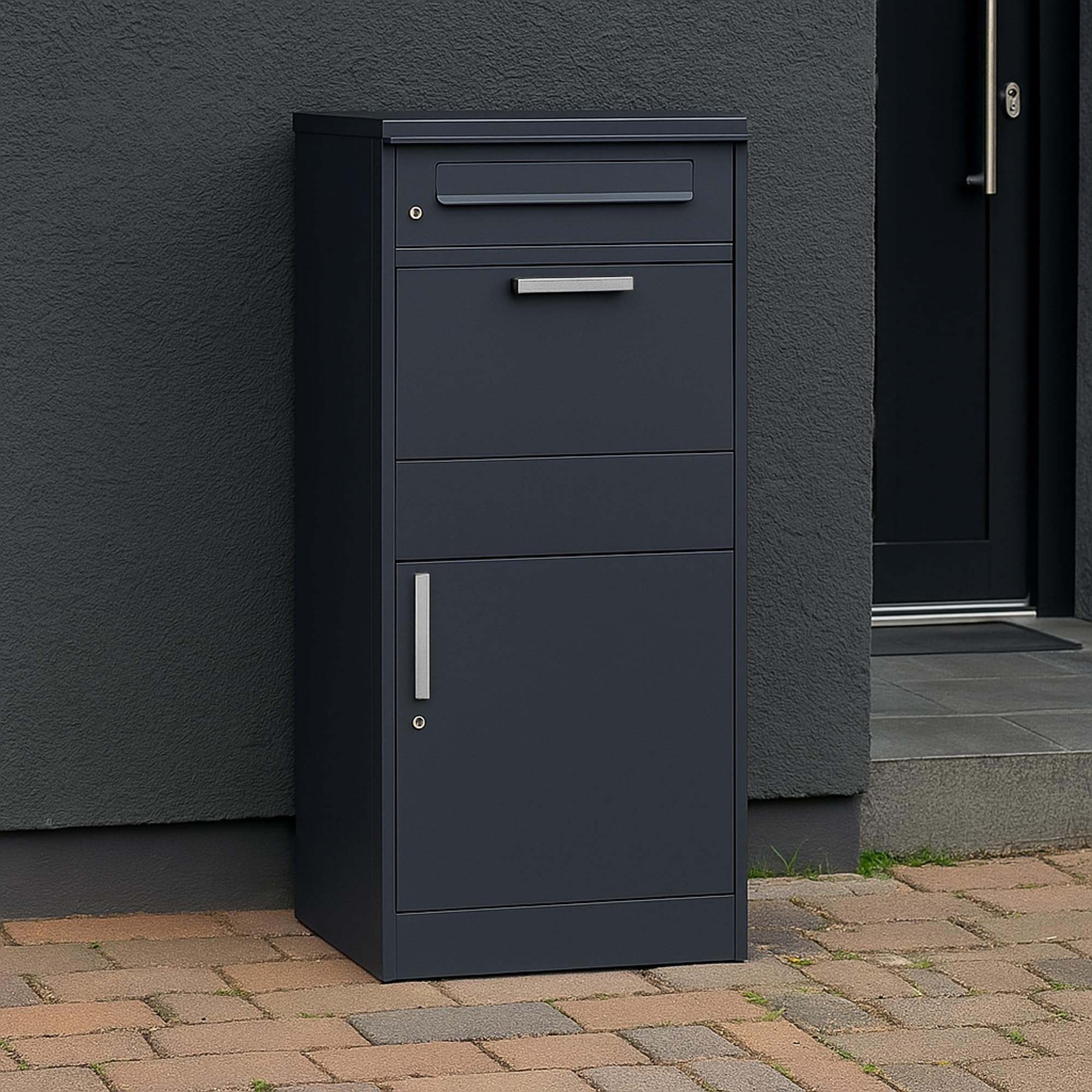 Paketbriefkasten mit Paketfach Neptun 186 l 112 x 50 x 37 cm verzinkter Stahl Rücklaufsperre Bodenmontage Anthrazit