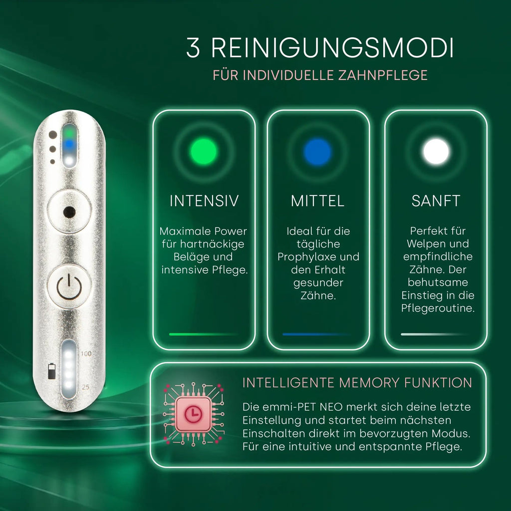 Ultraschall-Zahnbürste für Hunde NEO 96 Mio. Schwingungen 3 Reinigungsmodi 14 Tage Akkulaufzeit geräusch- und vibrationsfrei