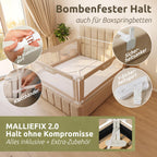 Bettgitter Rausfallschutz 200x200 cm 3-seitiges Set MALLIEFIX 2.0 Click-System höhenverstellbar Beige
