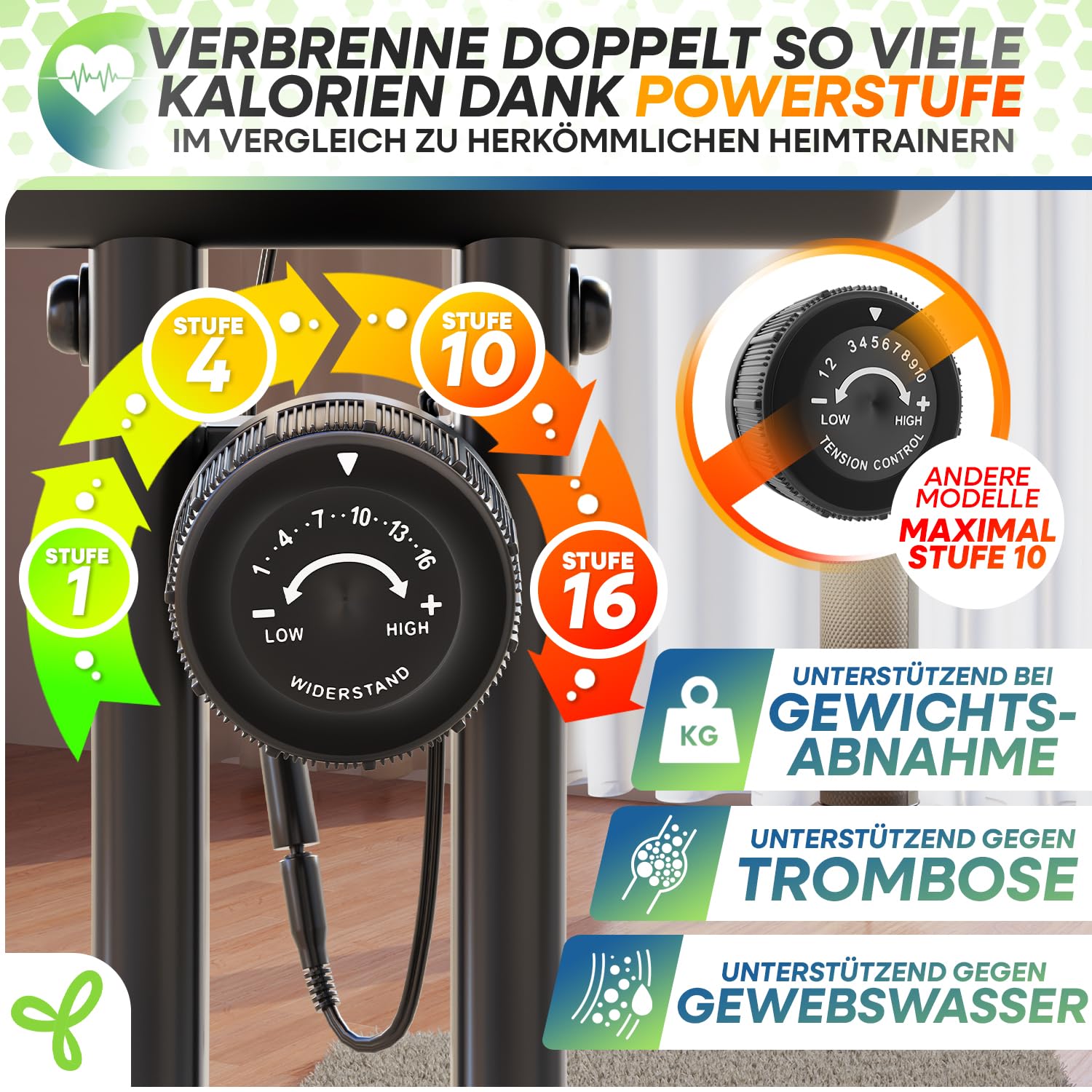 Klappbarer Heimtrainer Tretmann Home mit Magnetwiderstand 16 Stufen gepolstertem Sitz und 150 kg Belastbarkeit