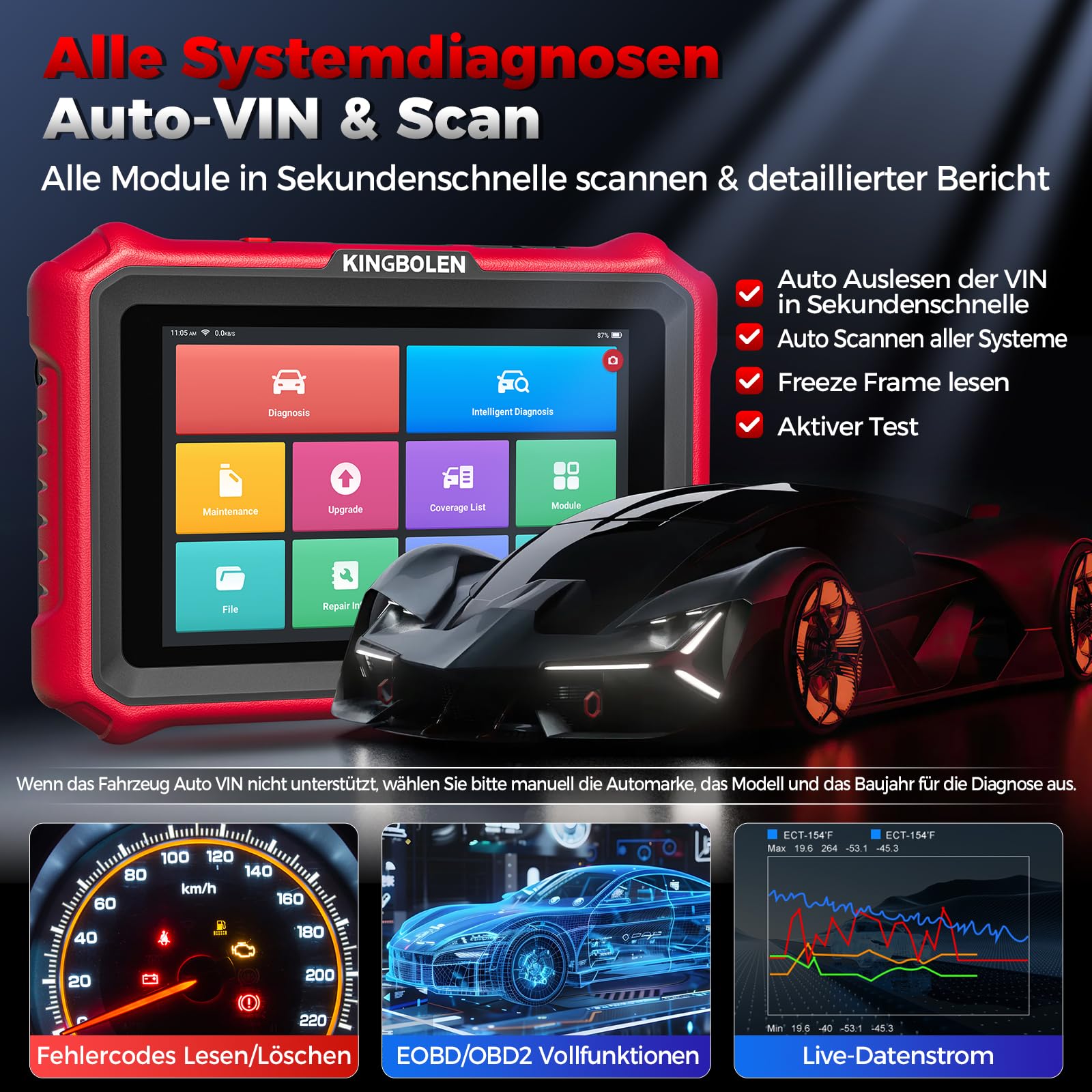 OBD2 Diagnosegerät K8 PRO Bluetooth 8 Zoll Vollsystemdiagnose bidirektionale Steuerung ECU Codierung CAN FD DOIP