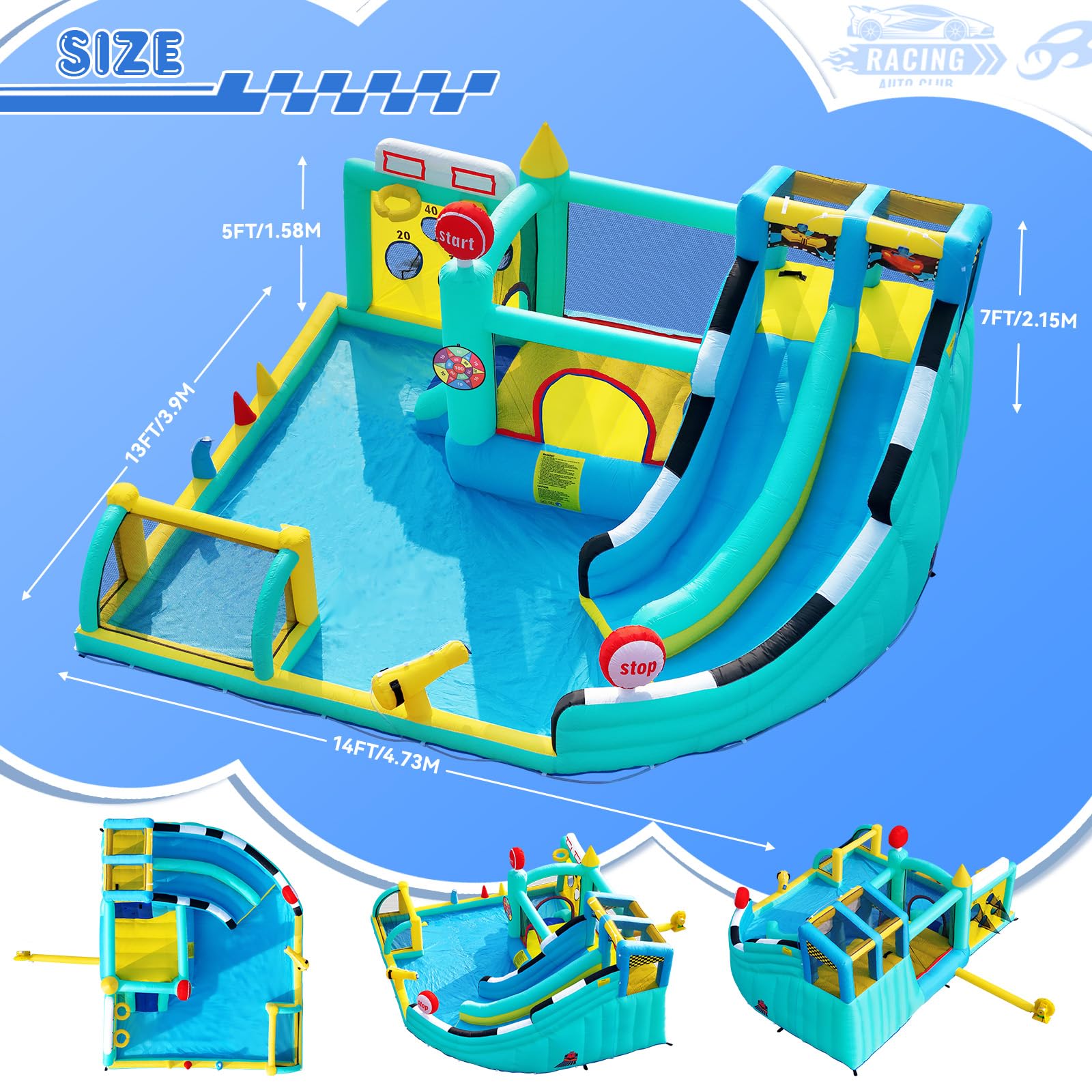 Kinder-Hüpfburg 20286 mit Wasserrutsche und Pool 452 x 416 x 210 cm 550-W-Gebläse für Indoor und Outdoor
