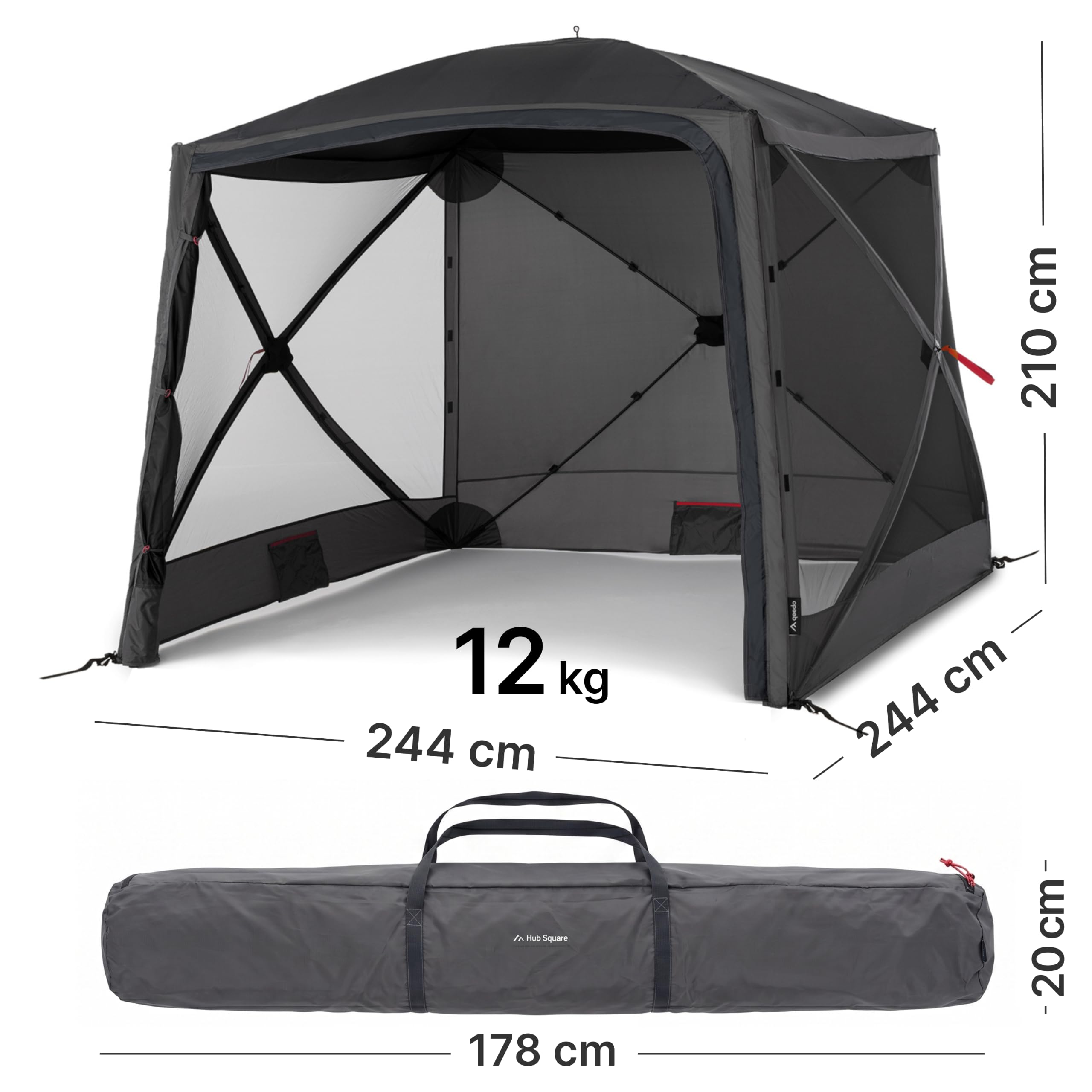 Quick Hub Square Pop Up Pavillon 2,44 x 2,44 m Camping Pavillon UV-Schutz wasserabweisend