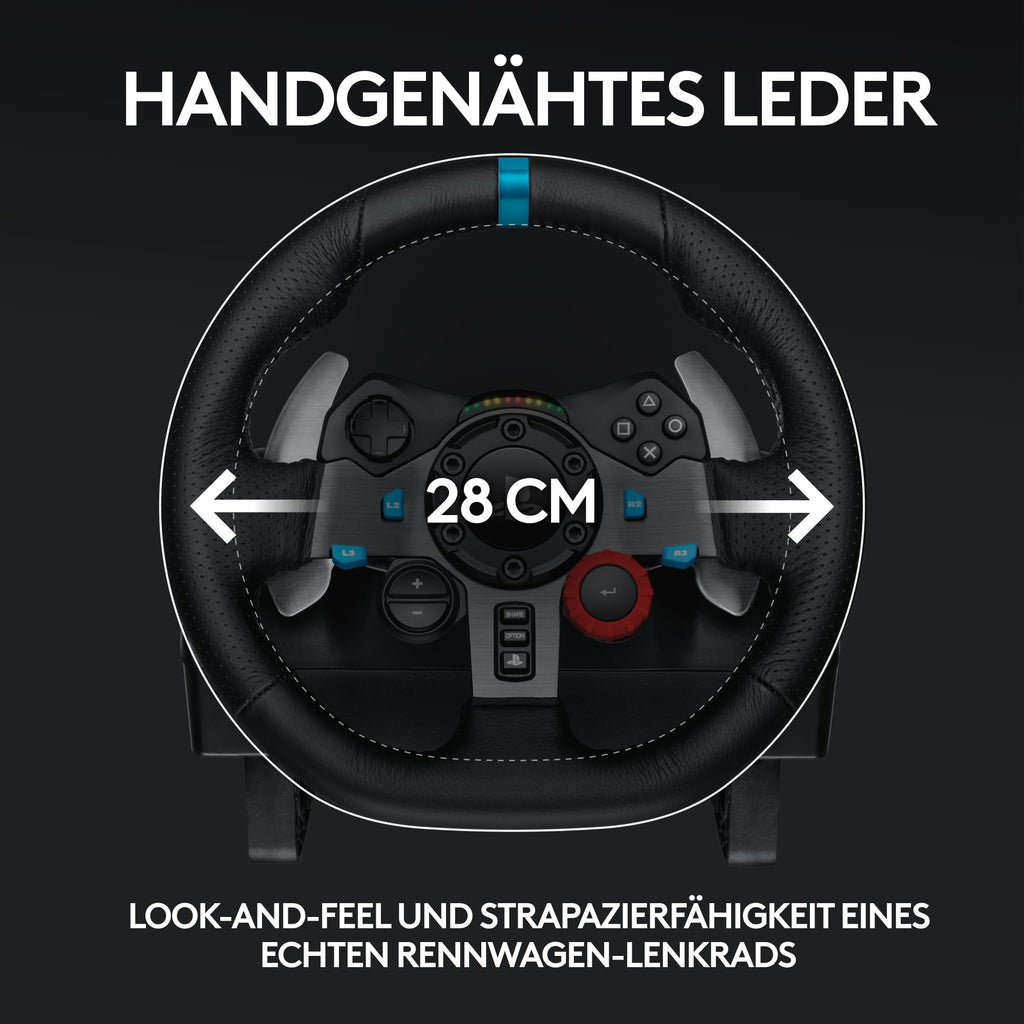 Gaming Rennlenkrad G29 mit 900° Lenkbereich Force Feedback Edelstahlpedalen und Leder-Lenkrad für PS5 PS4 PC Mac