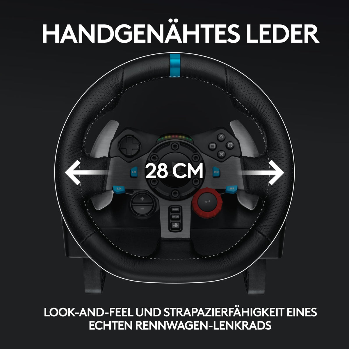 Gaming Rennlenkrad G29 mit 900° Lenkbereich Force Feedback Edelstahlpedalen und Leder-Lenkrad für PS5 PS4 PC Mac