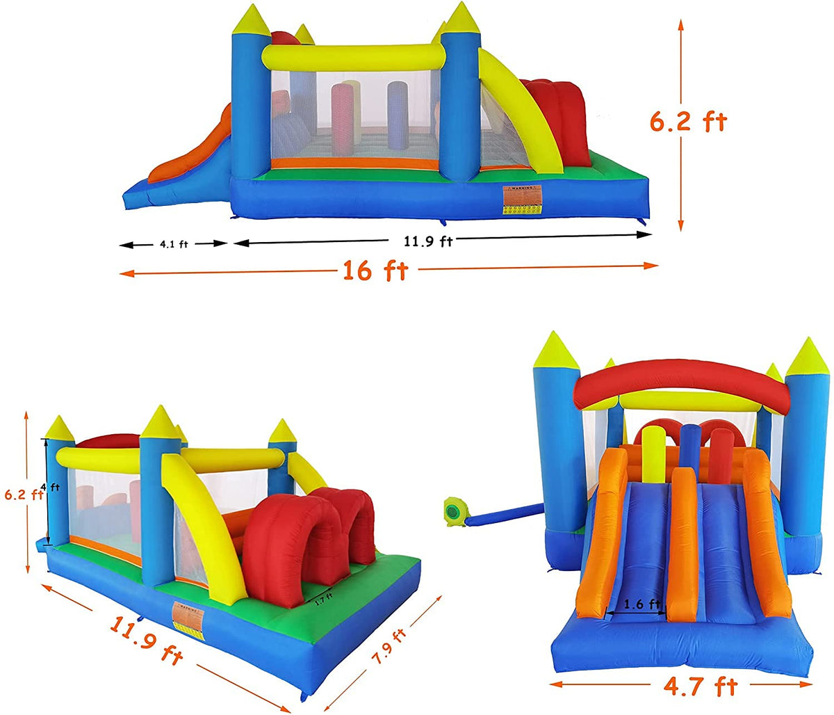 Kinder-Hüpfburg HT-M1 488 x 240 x 190 cm für 3–5 Kinder mit Rutsche Kletterbereich und Gebläse