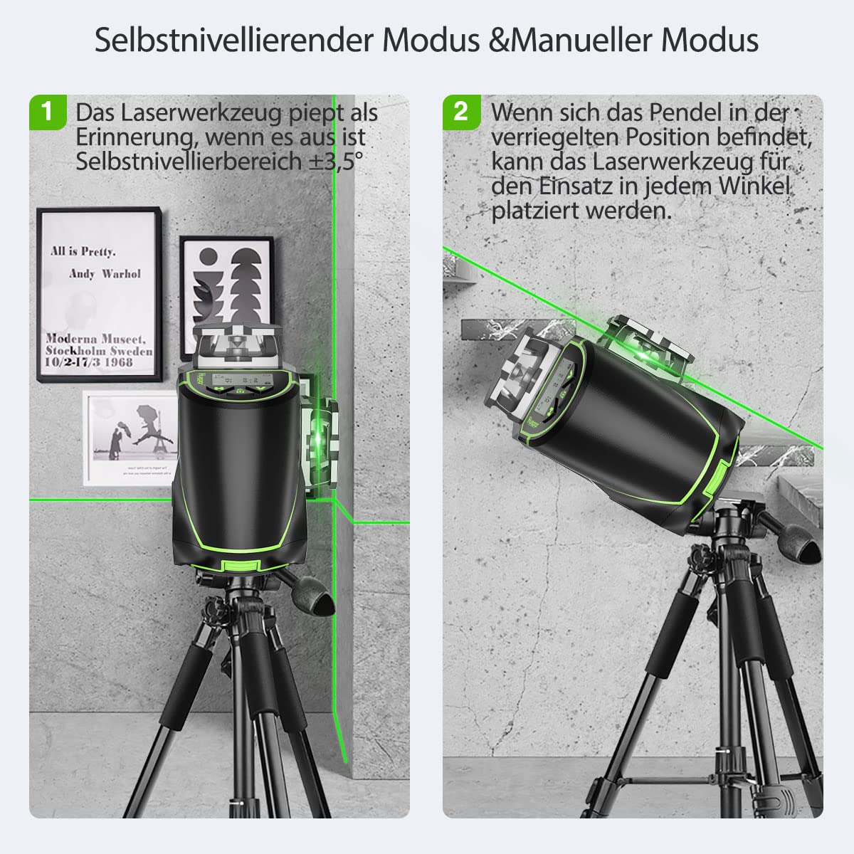4D Kreuzlinienlaser S04CG-C 16 Linien 4x360° selbstnivellierend grüner Laser LCD Bluetooth Fernbedienung