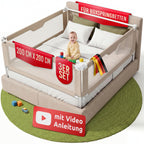 Bettgitter Rausfallschutz 200x200 cm 3-seitiges Set MALLIEFIX 2.0 Click-System höhenverstellbar Beige