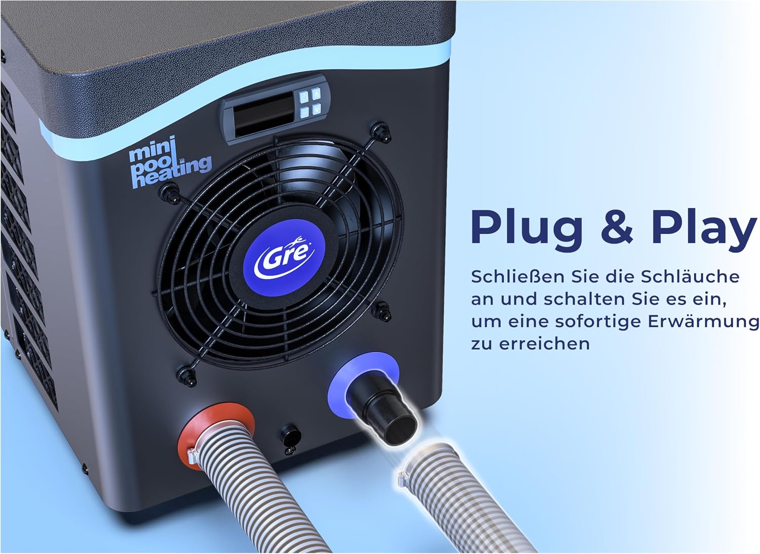Pool Wärmepumpe Mini HPM20 Heizsystem für Aufstellpools bis 20 m³ 230V kompakte Poolheizung für Holz und Stahlrahmen Pools Grau