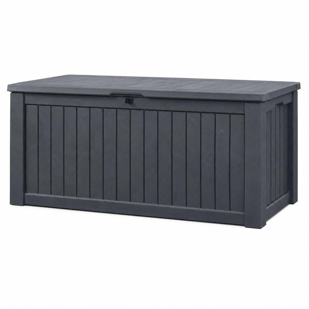 Auflagenbox 570 Liter wasserdicht mit Belüftung 155 x 72,4 x 64,4 cm Holzoptik Gasdruckfeder Anthrazit