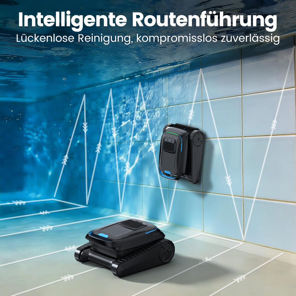 Poolroboter PC10 Boden Wand Wasserlinie 18927 LPH 120 Min Laufzeit 5200 mAh 4 l Filterkorb 150 µm für Pools bis 170 m²